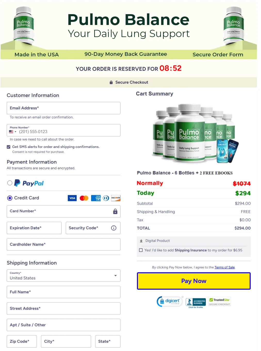 PulmoBalance Supplement Facts Label